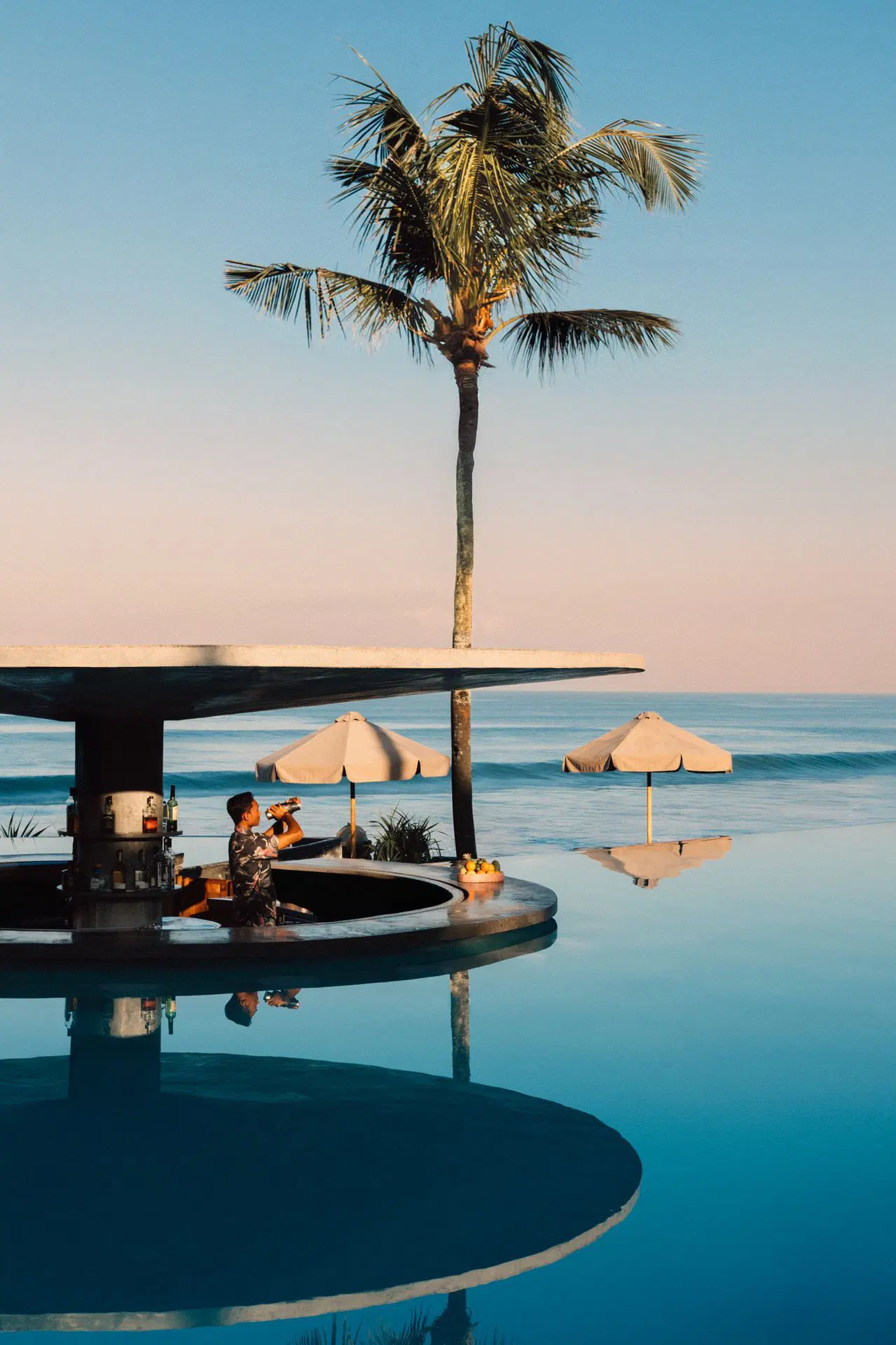 Potato Head Beach Club’s poolside bar overlooking the ocean
